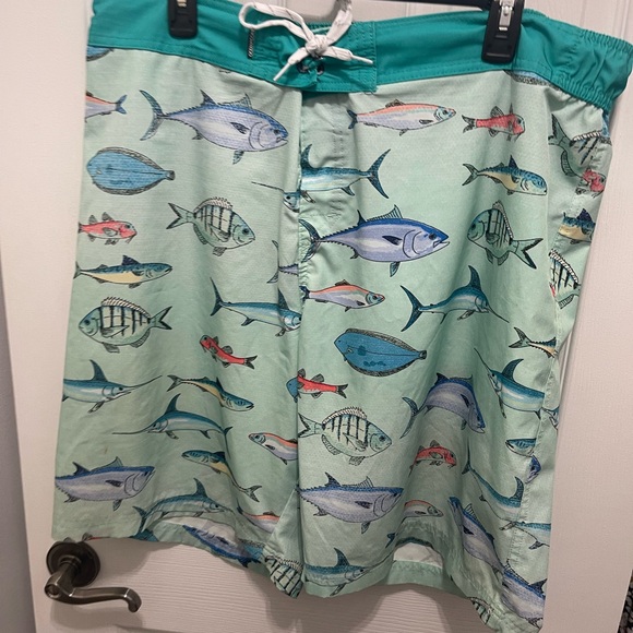 Playful Green Fish Pattern Board Shorts - Picture 1 of 15